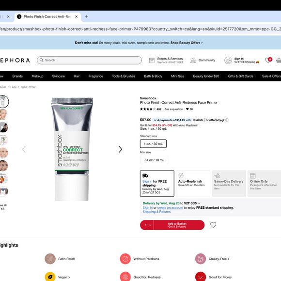 Smashbox Photo Finish Correct Anti-Redness Face Primer - Picture 4 of 4